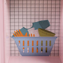 Pink decorative printed panel on the play kitchen