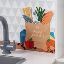 White decorative printed panel on the play kitchen