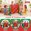 Green four-in-a-row game shown in indoor and outdoor play settings
