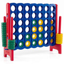 Red uprights and four-in-a-row board with its rings and side storage posts