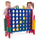 Children placing rings into the blue board with red uprights