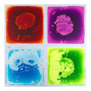 Four colourful liquid-filled sensory floor tiles