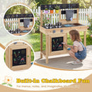 Upper chalkboard and chalkboard cabinet door on the Natural wooden mud kitchen