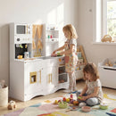 White wooden play kitchen with coffee maker and toy clocks, White, view 1