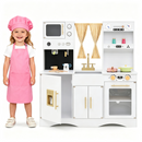 White wooden play kitchen with coffee maker and toy clocks, White, view 3