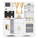 White wooden play kitchen with coffee maker and toy clocks, White, view 4