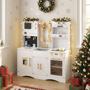White wooden play kitchen with coffee maker and toy clocks, White, view 6