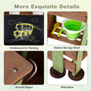 Chalkboard, slatted storage shelf and wide wooden feet