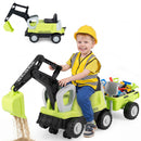 Toddler Ride-On Digger with Trailer – Green, digging arm and trailer play arrangement
