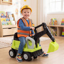 Toddler Ride-On Digger with Trailer – Green, foot-to-floor ride-on