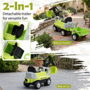 Toddler Ride-On Digger with Trailer – Green, detachable trailer and lifting seat