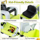 Toddler Ride-On Digger with Trailer – Green, seat, storage compartment and tool holder