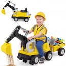 Toddler Ride-On Digger with Trailer – Yellow, digging arm and trailer play arrangement