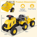 Tractor dimensions, age range and maximum load – Yellow