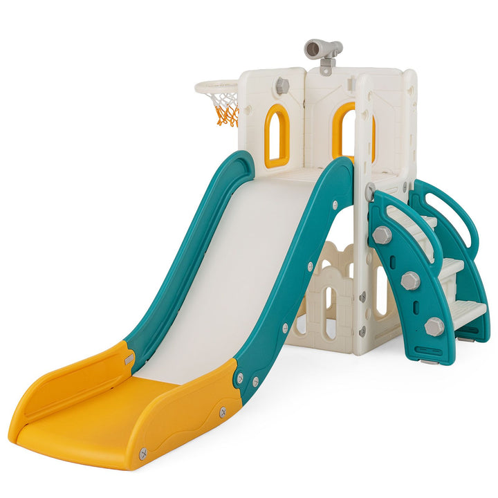 Toddler Slide and Activity Tower with Basketball Hoop – complete slide and activity tower