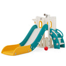 Toddler Slide and Activity Tower with Basketball Hoop – side view with included basketball