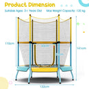 Toddler Trampoline with Enclosure and Curved Legs – yellow variant dimensions and load limit