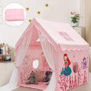 Pink mermaid play tent in a room with its removable folded mat shown separately