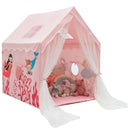 Pink mermaid play tent with padded mat and gauze entrance curtains; styling toys are not included