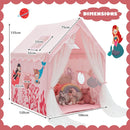 Pink play tent dimension diagram showing approximately 120 by 106 by 135 cm