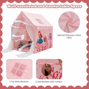 Pink play tent with two roof mesh windows, two circular side windows and polyester-cotton fabric details