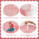 Gauze door curtains, curtain ties, printed fabric and zippered cover details