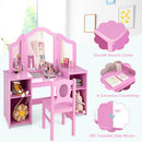 Pink vanity with tabletop corners and mirror details