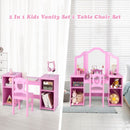 Pink vanity with and without its removable mirror