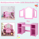 Pink vanity with the mirror top removed