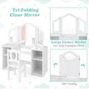 White tri-fold mirror and hinged side panel detail
