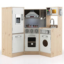 Front view of the corner kitchen and toy appliances