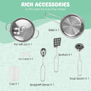 Included toy cookware, three utensils, cup and two toy ice cubes
