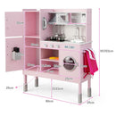 Pink play kitchen dimensions with opening cabinets and foot covers