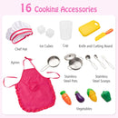 Included chef hat, apron, cookware, utensils and pretend food accessories