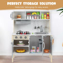 Wooden Play Kitchen with Microwave and Toy Food, Grey, product view 7