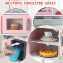 Wooden Play Kitchen with Microwave and Toy Food, Light Pink, product view 5