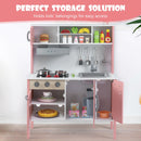 Wooden Play Kitchen with Microwave and Toy Food, Light Pink, product view 7
