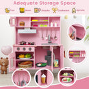 Wooden Play Kitchen with Microwave and Toy Food, Pink, product view 8