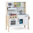 Wooden Play Kitchen with Microwave and Toy Food, White, product view 2