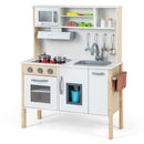 Wooden Play Kitchen with Microwave and Toy Food, White, product view 6