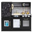 Wooden play kitchen with chalkboard and toy ice dispenser, Black — front product view