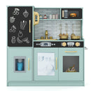 Wooden play kitchen with chalkboard and toy ice dispenser, Green — front product view