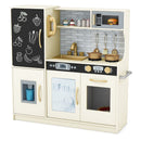 Wooden play kitchen with chalkboard and toy ice dispenser, Cream White — three-quarter product view