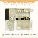 Wooden play kitchen with chalkboard and toy ice dispenser, Cream White — storage compartments