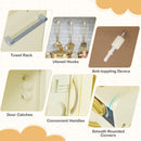 Wooden play kitchen with chalkboard and toy ice dispenser, Cream White — anchor, hooks, handles and door catch details
