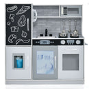 Wooden play kitchen with chalkboard and toy ice dispenser, White — front product view