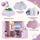 Pink corner play kitchen, storage and product details