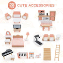 Thirty-two miniature furniture and accessory pieces for the wooden dollhouse