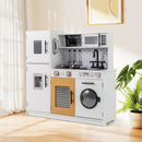White play kitchen with washing machine and light-up hob, room setting