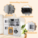 White play kitchen with washing machine and light-up hob, toy telephone and appliance details